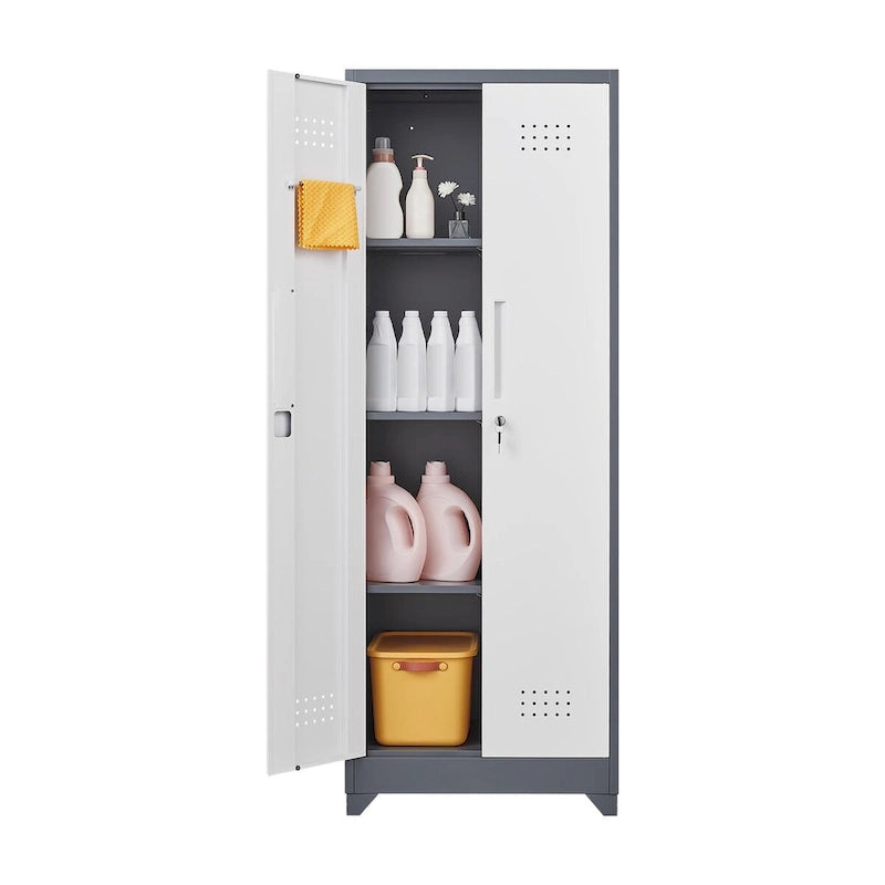 Armoires de rangement métalliques, Armoire à outils de nettoyage avec porte verrouillable, Organiseur et rangement d'outils à balai hauts, Grande armoire de rangement