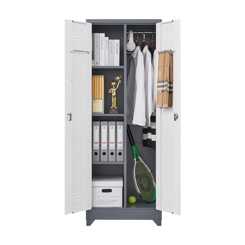 Armoires de rangement métalliques, Armoire à outils de nettoyage avec porte verrouillable, Organiseur et rangement d'outils à balai hauts, Grande armoire de rangement