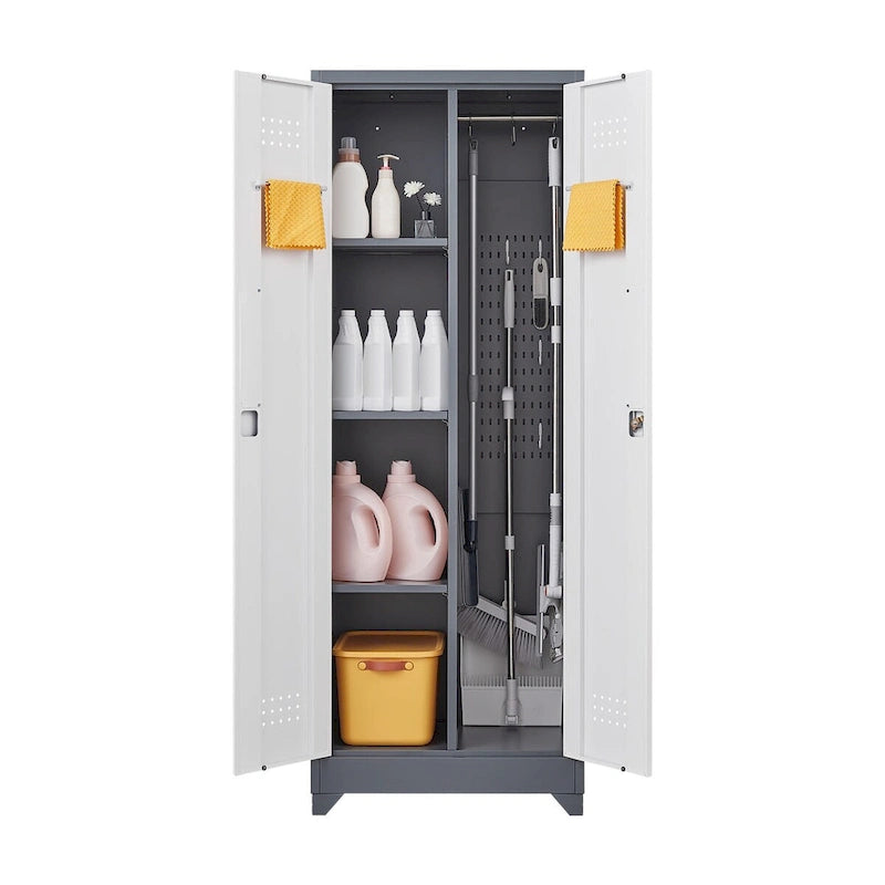 Armoires de rangement métalliques, Armoire à outils de nettoyage avec porte verrouillable, Organiseur et rangement d'outils à balai hauts, Grande armoire de rangement