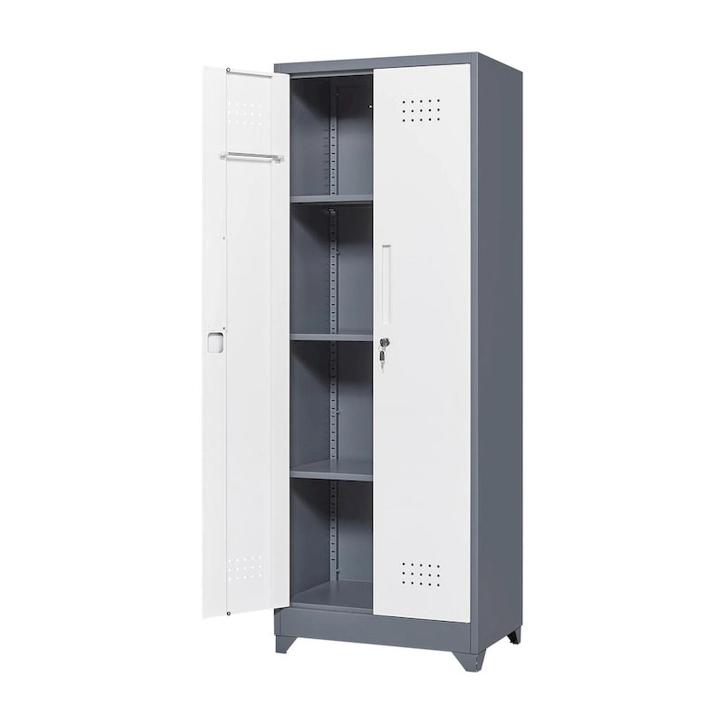 Armoires de rangement métalliques, Armoire à outils de nettoyage avec porte verrouillable, Organiseur et rangement d'outils à balai hauts, Grande armoire de rangement