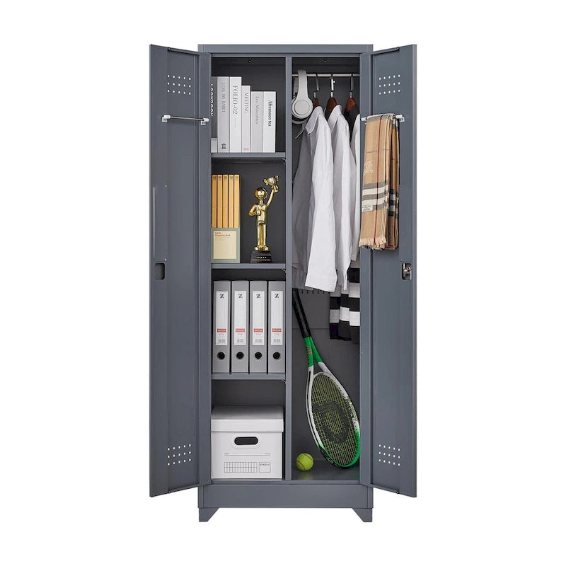 Armoires de rangement métalliques, Armoire à outils de nettoyage avec porte verrouillable, Organiseur et rangement d'outils à balai hauts, Grande armoire de rangement