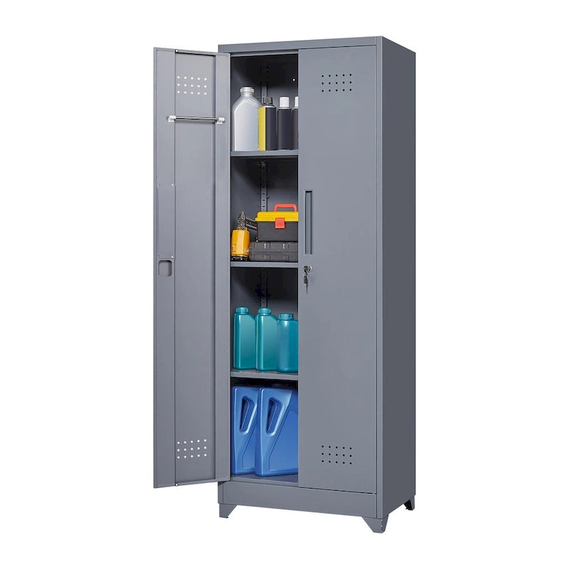 Armoires de rangement métalliques, Armoire à outils de nettoyage avec porte verrouillable, Organiseur et rangement d'outils à balai hauts, Grande armoire de rangement