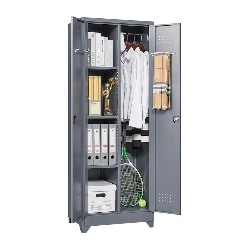 Armoires de rangement métalliques, Armoire à outils de nettoyage avec porte verrouillable, Organiseur et rangement d'outils à balai hauts, Grande armoire de rangement