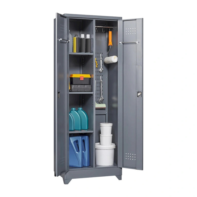 Armoires de rangement métalliques, Armoire à outils de nettoyage avec porte verrouillable, Organiseur et rangement d'outils à balai hauts, Grande armoire de rangement