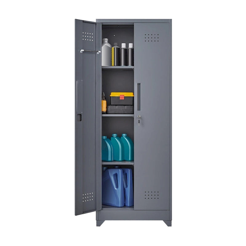Armoires de rangement métalliques, Armoire à outils de nettoyage avec porte verrouillable, Organiseur et rangement d'outils à balai hauts, Grande armoire de rangement
