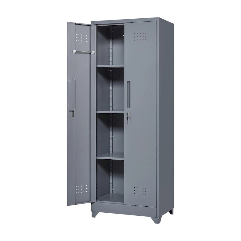 Armoires de rangement métalliques, Armoire à outils de nettoyage avec porte verrouillable, Organiseur et rangement d'outils à balai hauts, Grande armoire de rangement