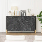 Buffet 4 portes sculpté, Bahut de rangement avec étagère réglable pour salon