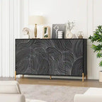 Buffet 4 portes sculpté, Bahut de rangement avec étagère réglable pour salon