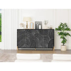 Buffet 4 portes sculpté, Bahut de rangement avec étagère réglable pour salon