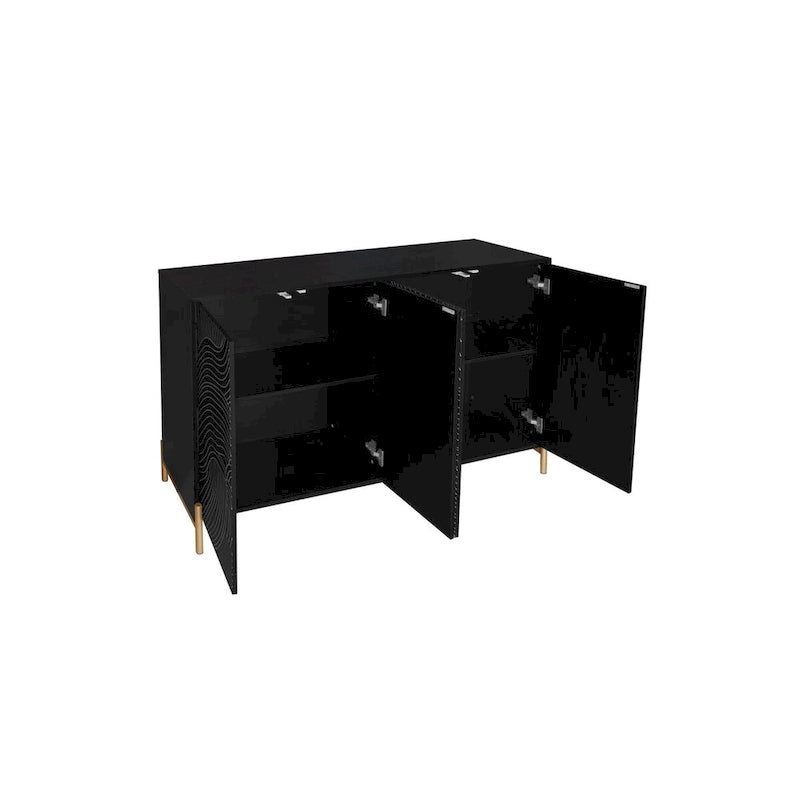 Buffet 4 portes sculpté, Bahut de rangement avec étagère réglable pour salon