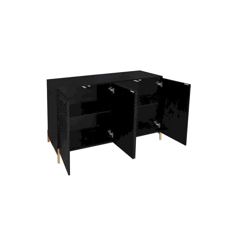 Buffet 4 portes sculpté, Bahut de rangement avec étagère réglable pour salon