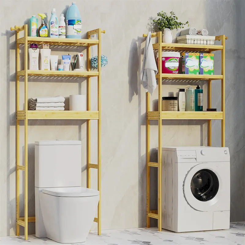 Étagère de rangement gain de place en bambou pour toilettes, meuble de salle de bain réglable