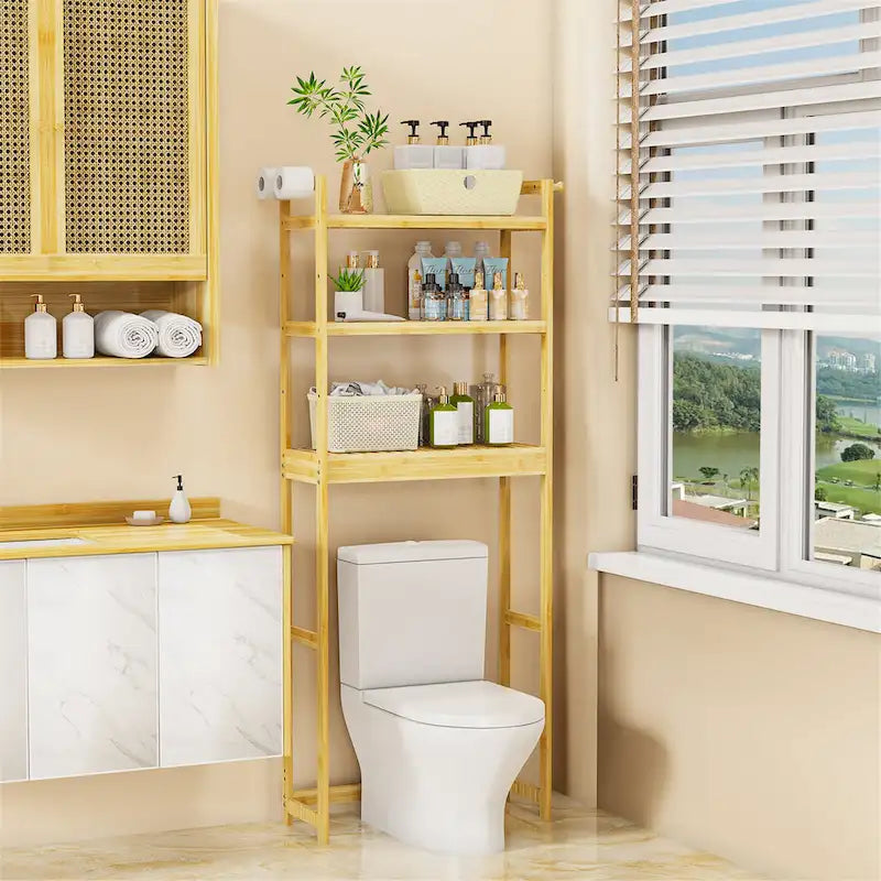 Étagère de rangement gain de place en bambou pour toilettes, meuble de salle de bain réglable