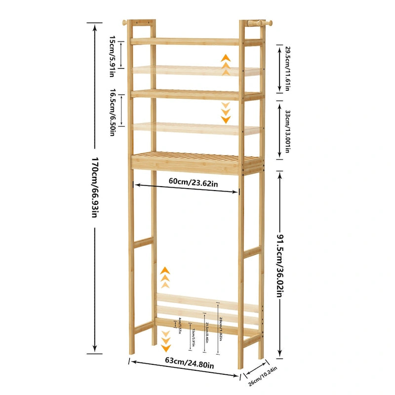 Étagère de rangement gain de place en bambou pour toilettes, meuble de salle de bain réglable