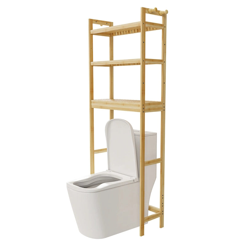 Étagère de rangement gain de place en bambou pour toilettes, meuble de salle de bain réglable